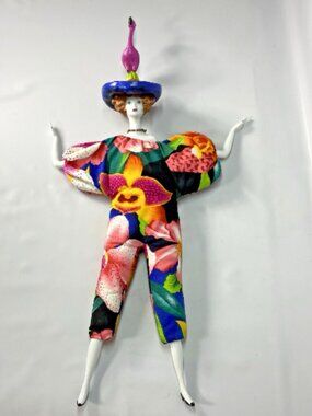 Vintage Porcelain Doll 22" Poupees by Isabelle Floral Flamingo Bean Stuffed